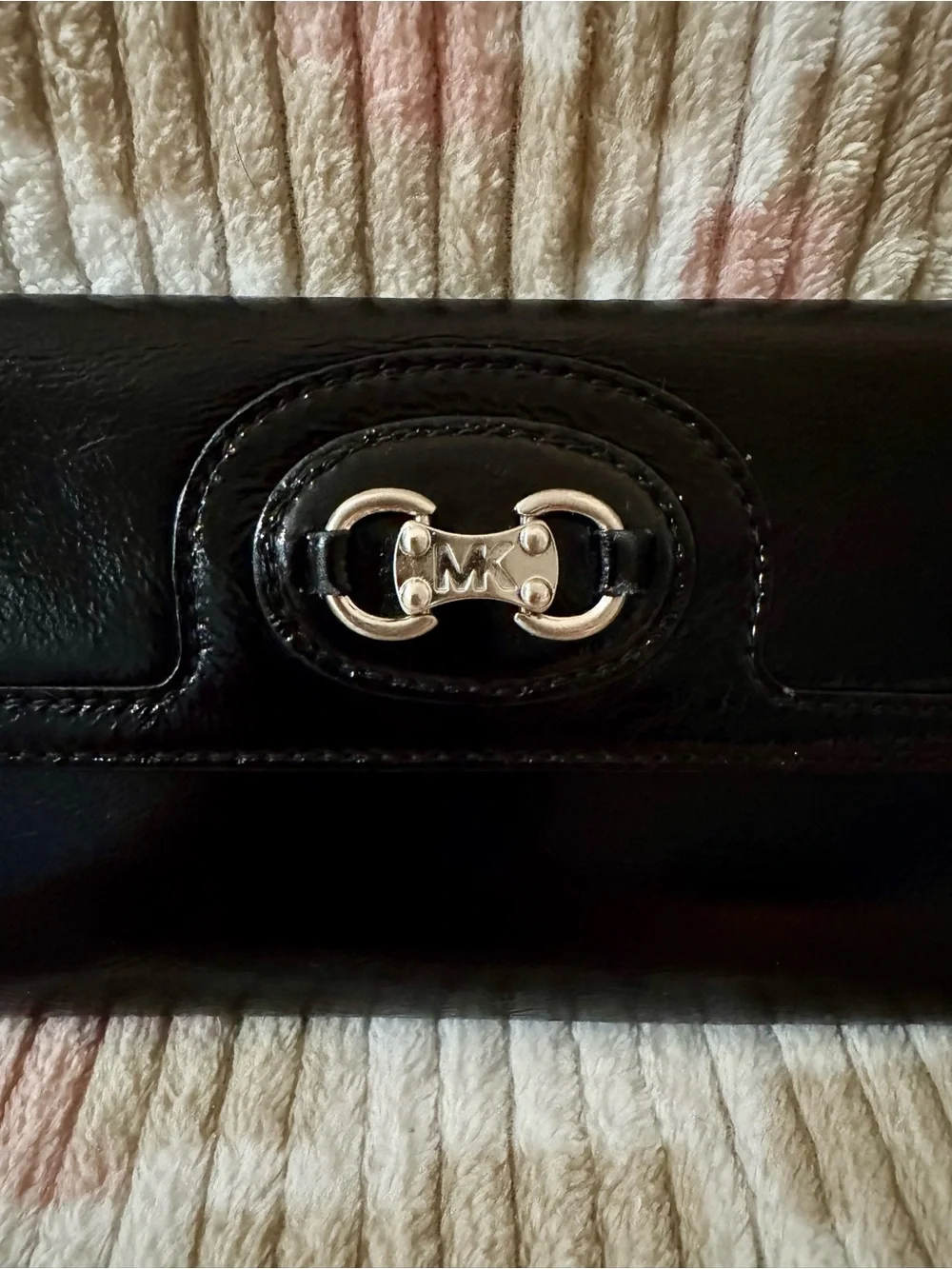 Michael Kors Black Patent Leather Continental Clutch Wallet with Silver Hardware